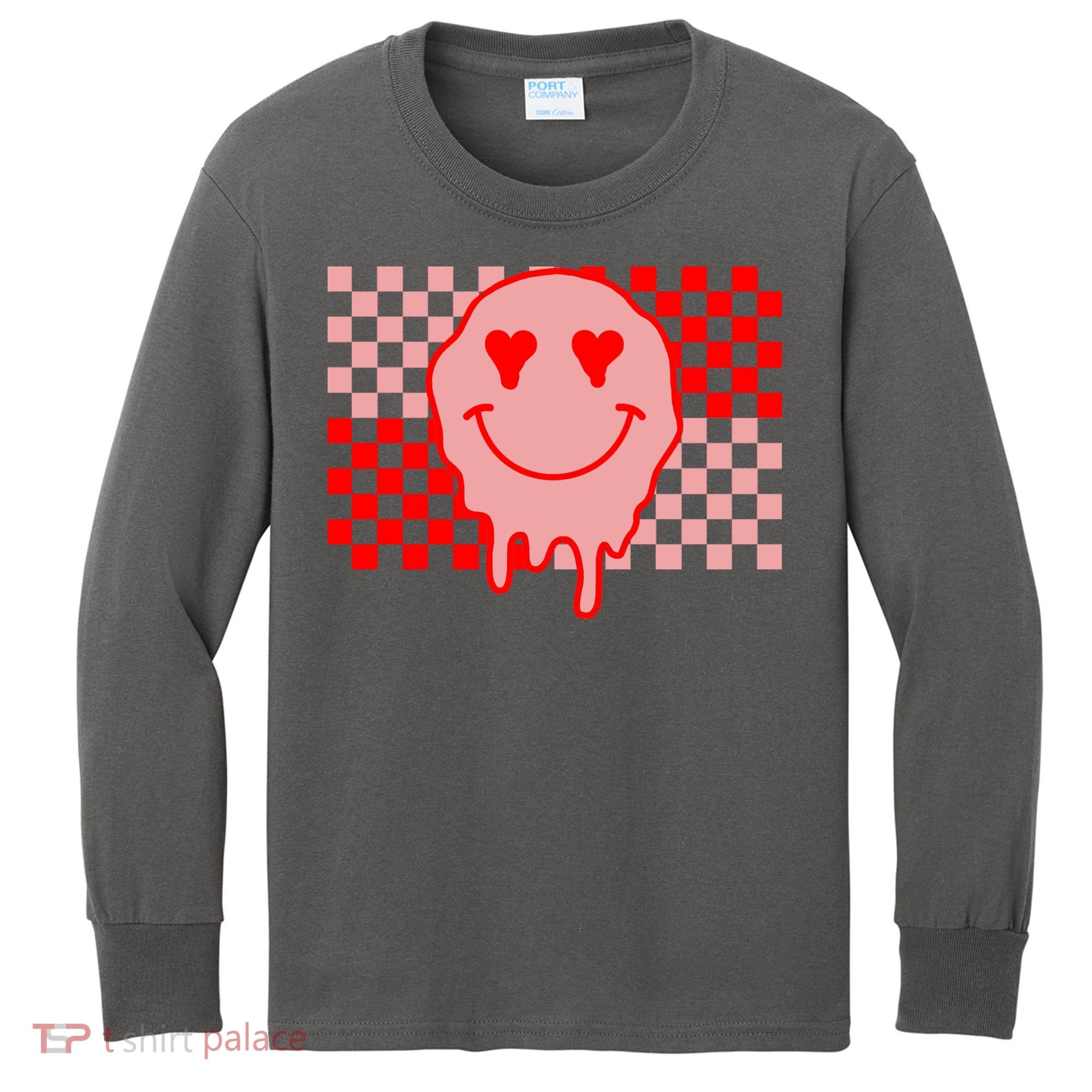 Retro Groovy Valentines Day Hippie Smile Kids Long Sleeve Shirt