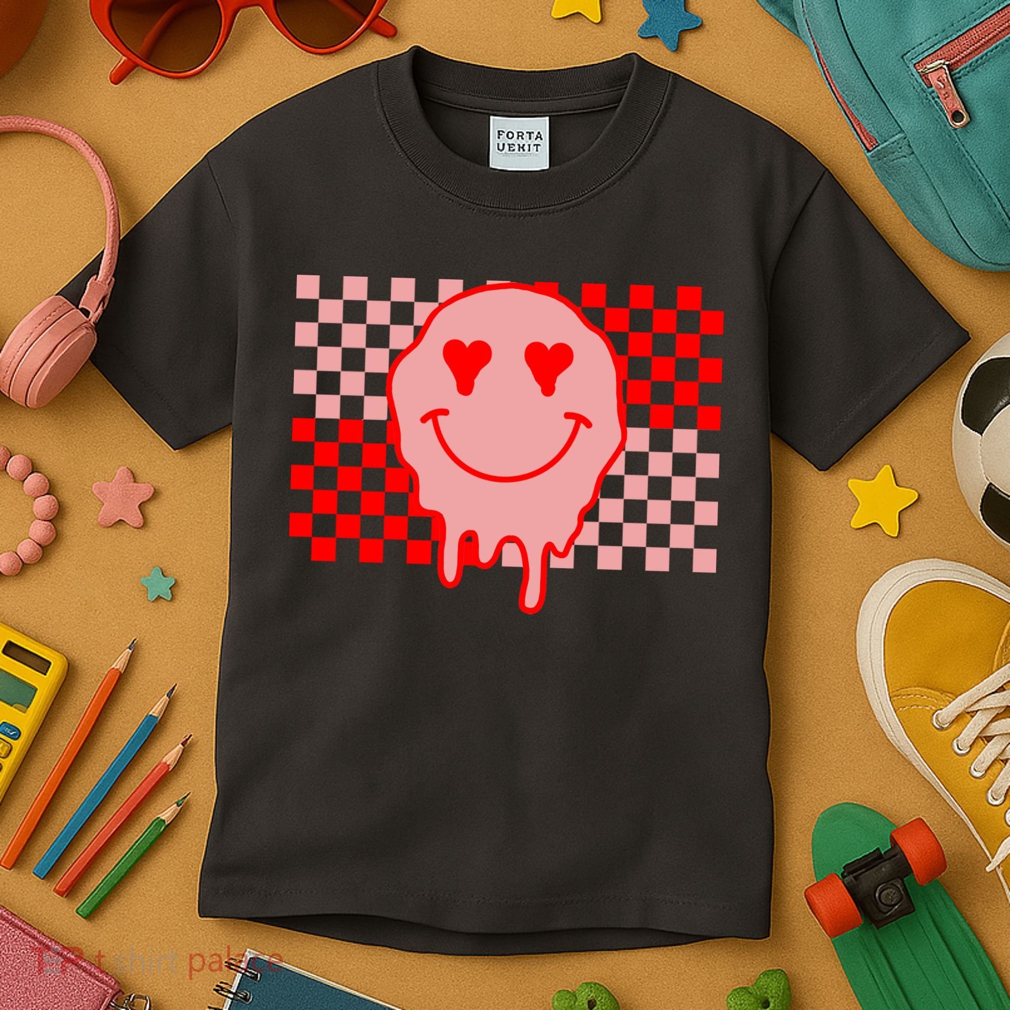 Retro Groovy Valentines Day Hippie Smile Kids T-Shirt