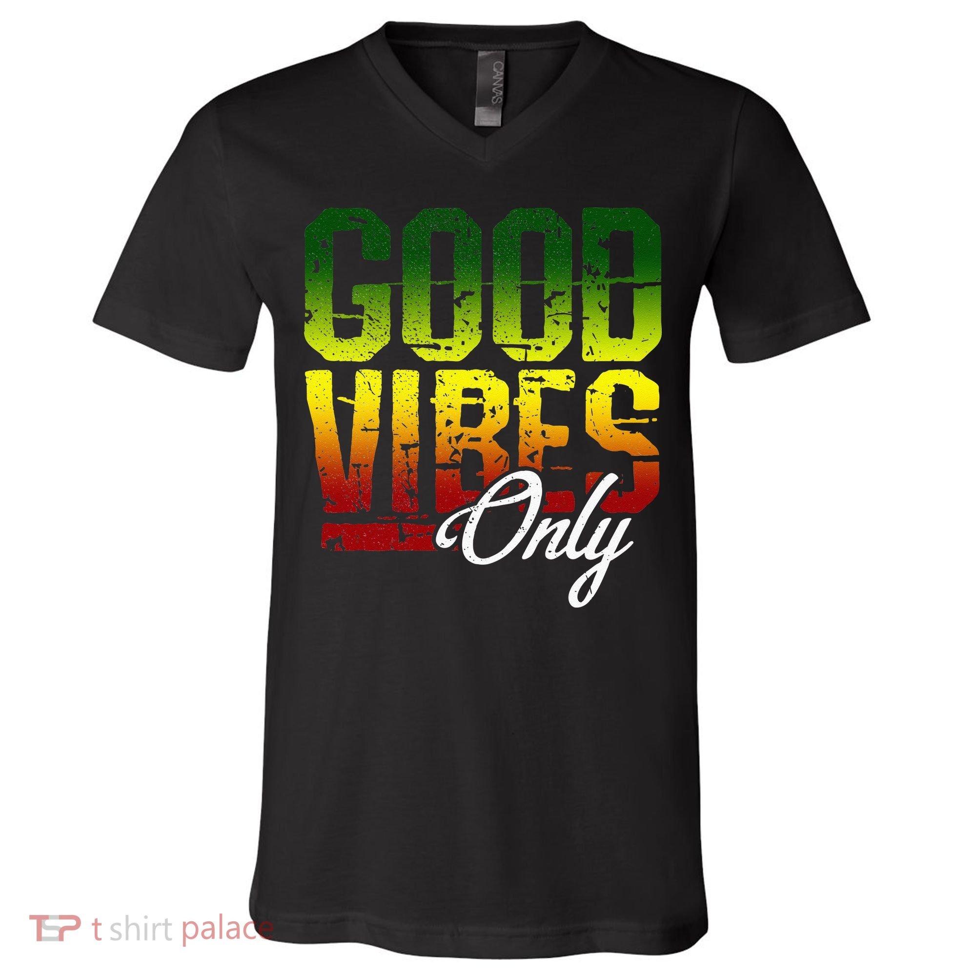 Reggae Good Vibes Only Jamaica One Love Rasta V-Neck T-Shirt