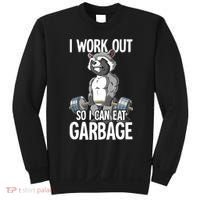 Raccoon Gym Weight Training I Work Out So I Can Eat Garbage Sweatshirt thumb 0