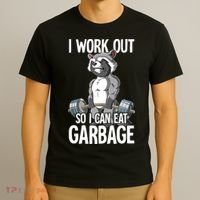 Raccoon Gym Weight Training I Work Out So I Can Eat Garbage T-Shirt thumb 3