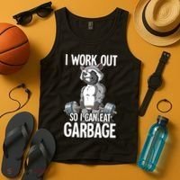 Raccoon Gym Weight Training I Work Out So I Can Eat Garbage Tank Top thumb 4