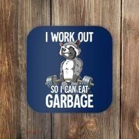 Raccoon Gym Weight Training I Work Out So I Can Eat Garbage Coaster thumb 0