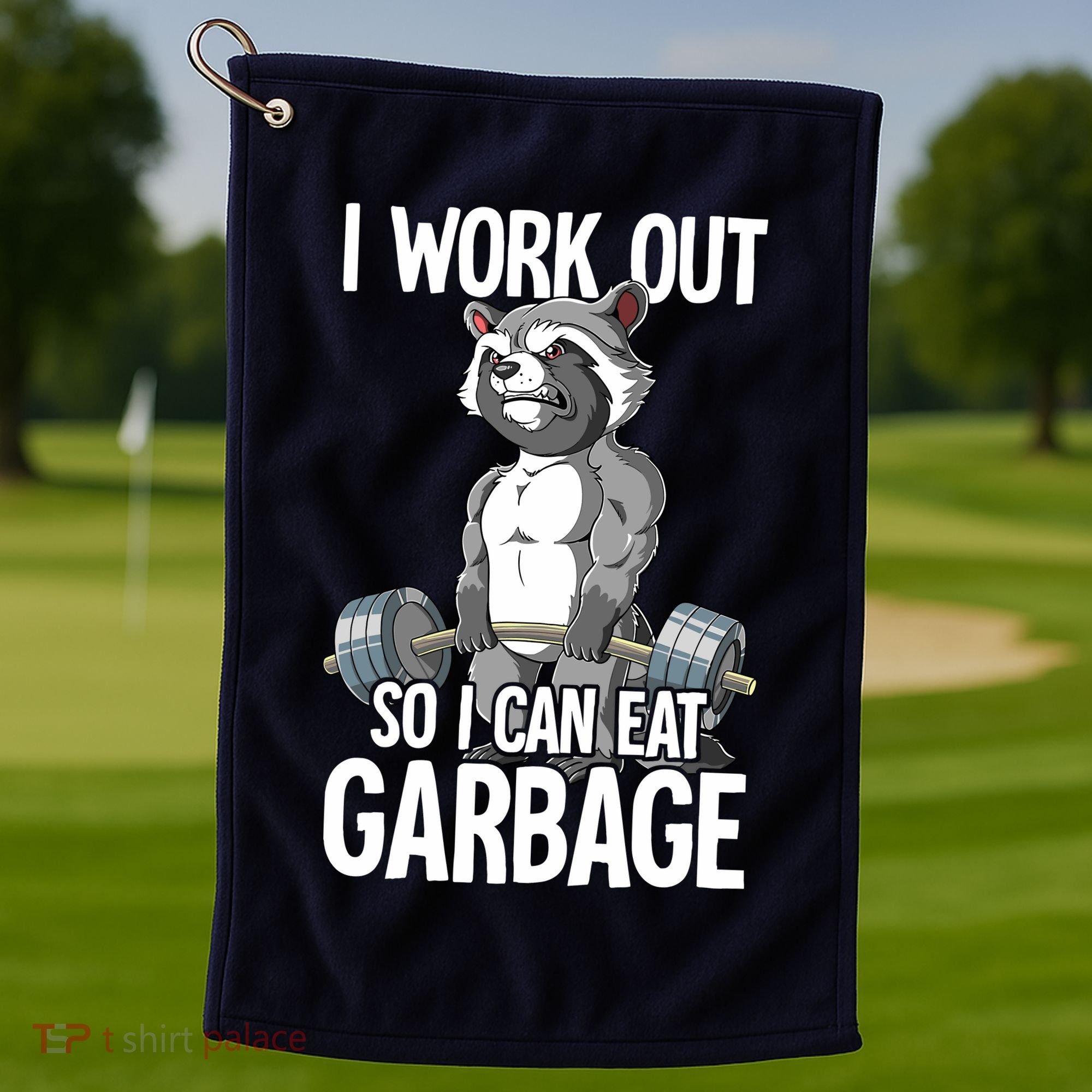 Raccoon Gym Weight Training I Work Out So I Can Eat Garbage Golf Towel