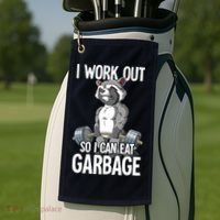 Raccoon Gym Weight Training I Work Out So I Can Eat Garbage Golf Towel thumb 2