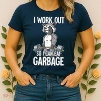 Raccoon Gym Weight Training I Work Out So I Can Eat Garbage Women's T-Shirt thumb 2
