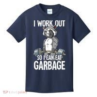 Raccoon Gym Weight Training I Work Out So I Can Eat Garbage Kids T-Shirt thumb 0