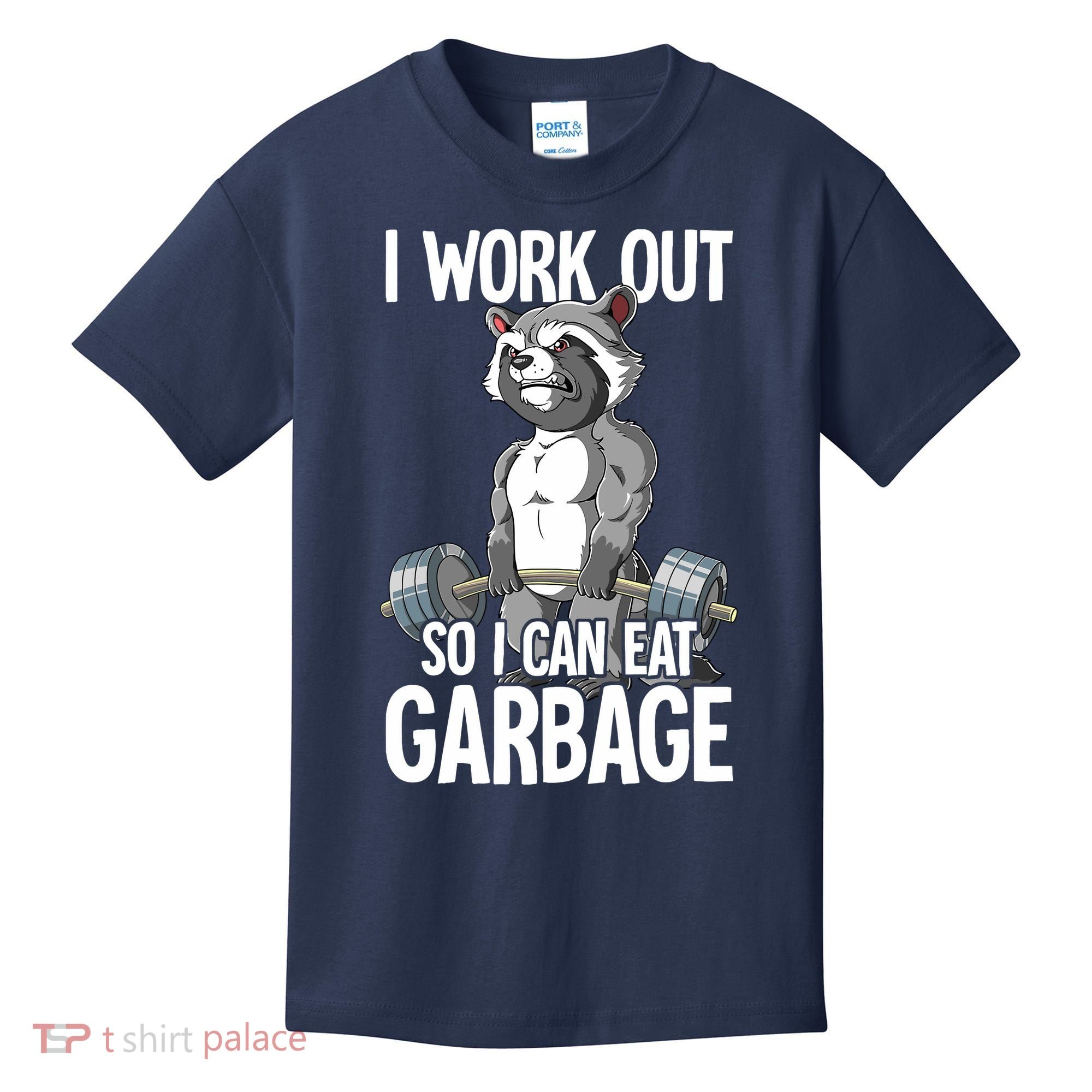Raccoon Gym Weight Training I Work Out So I Can Eat Garbage Kids T-Shirt
