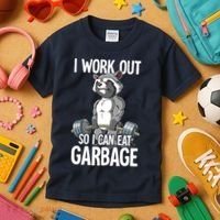 Raccoon Gym Weight Training I Work Out So I Can Eat Garbage Kids T-Shirt thumb 3