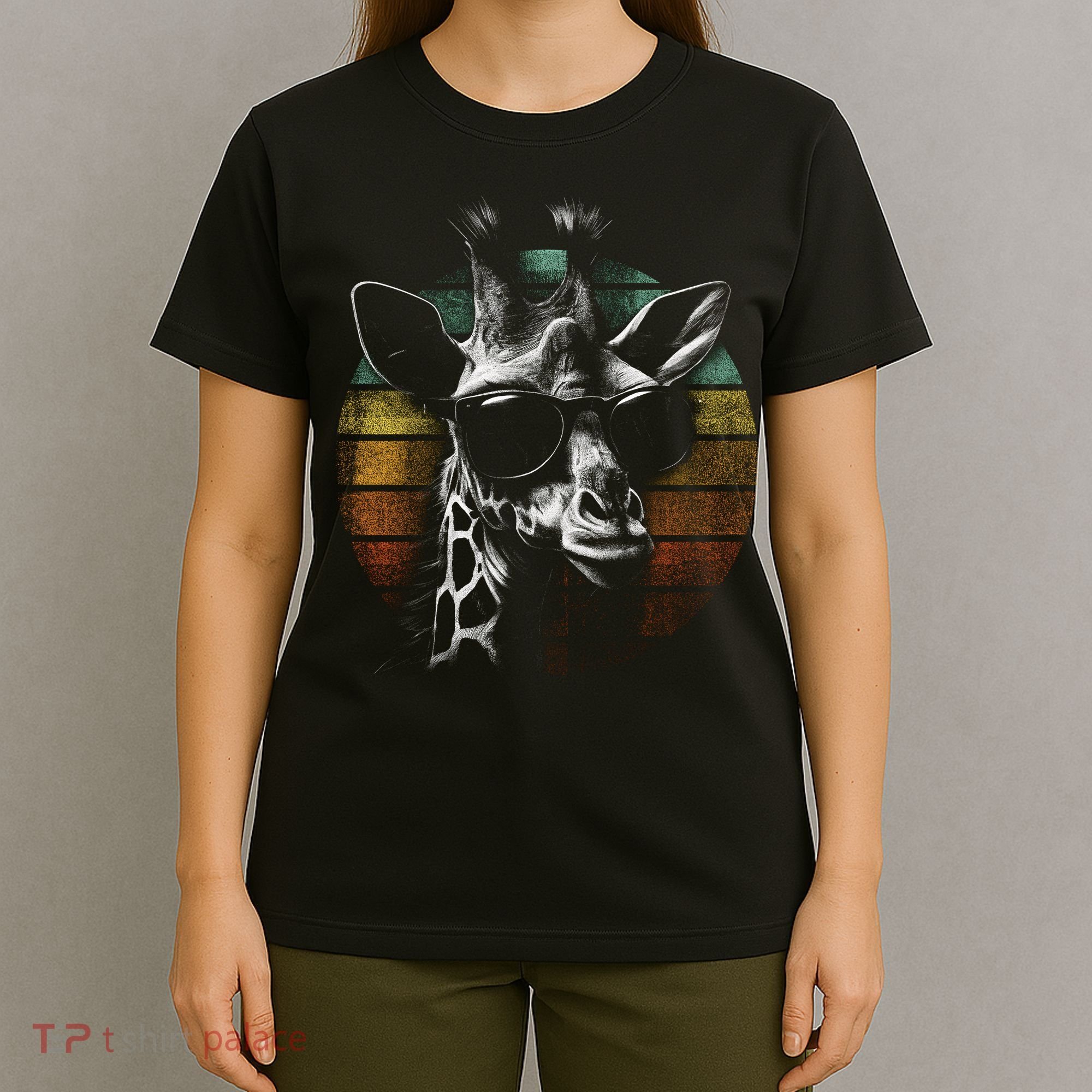Retro Giraffe Wearing Sun Glasses T-Shirt