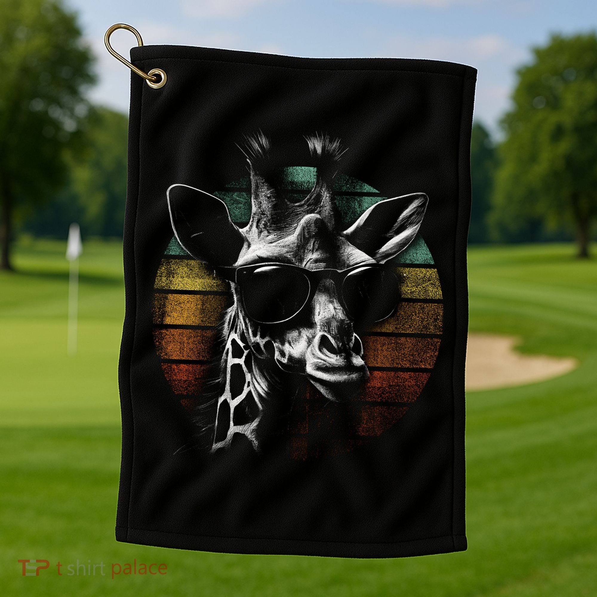 Retro Giraffe Wearing Sun Glasses Golf Towel