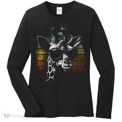 Retro Giraffe Wearing Sun Glasses Women's Long Sleeve Shirt