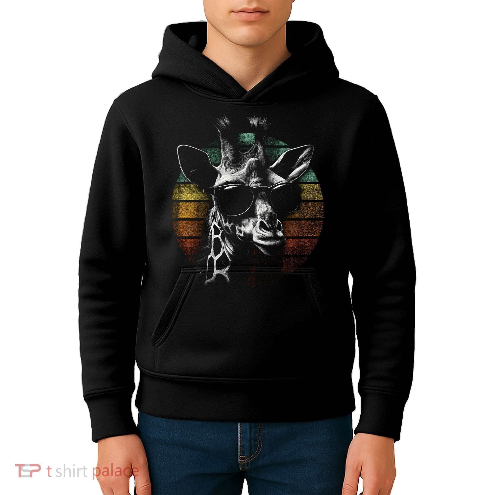 Retro Giraffe Wearing Sun Glasses Kids Hoodie