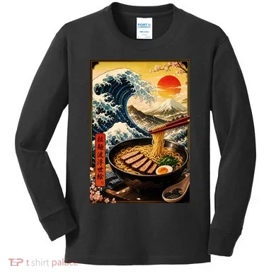 Ramen Great Wave Kids Long Sleeve Shirt