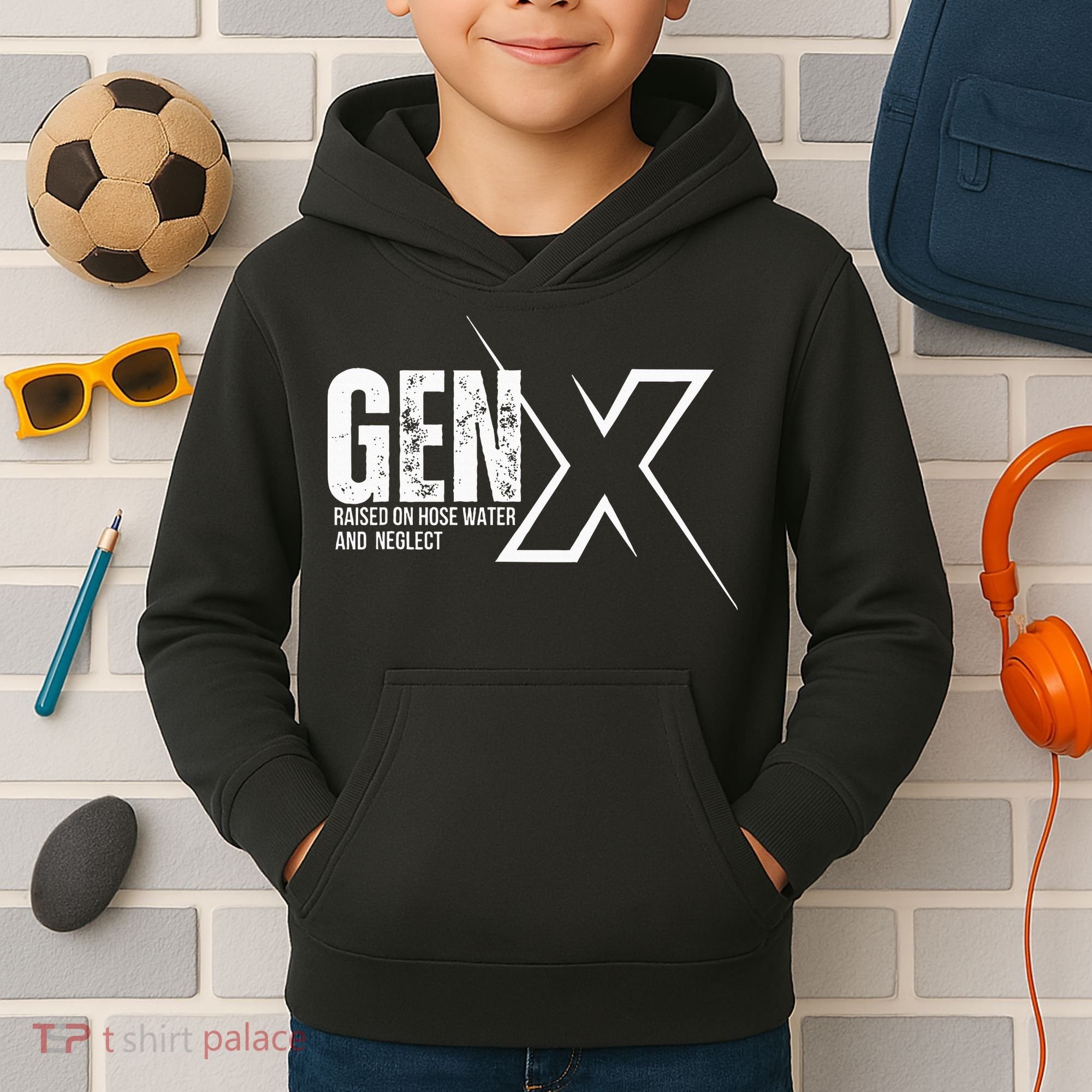 Retro Gen X Humor Gen X Raised On Hose Water And Neglect Kids Hoodie