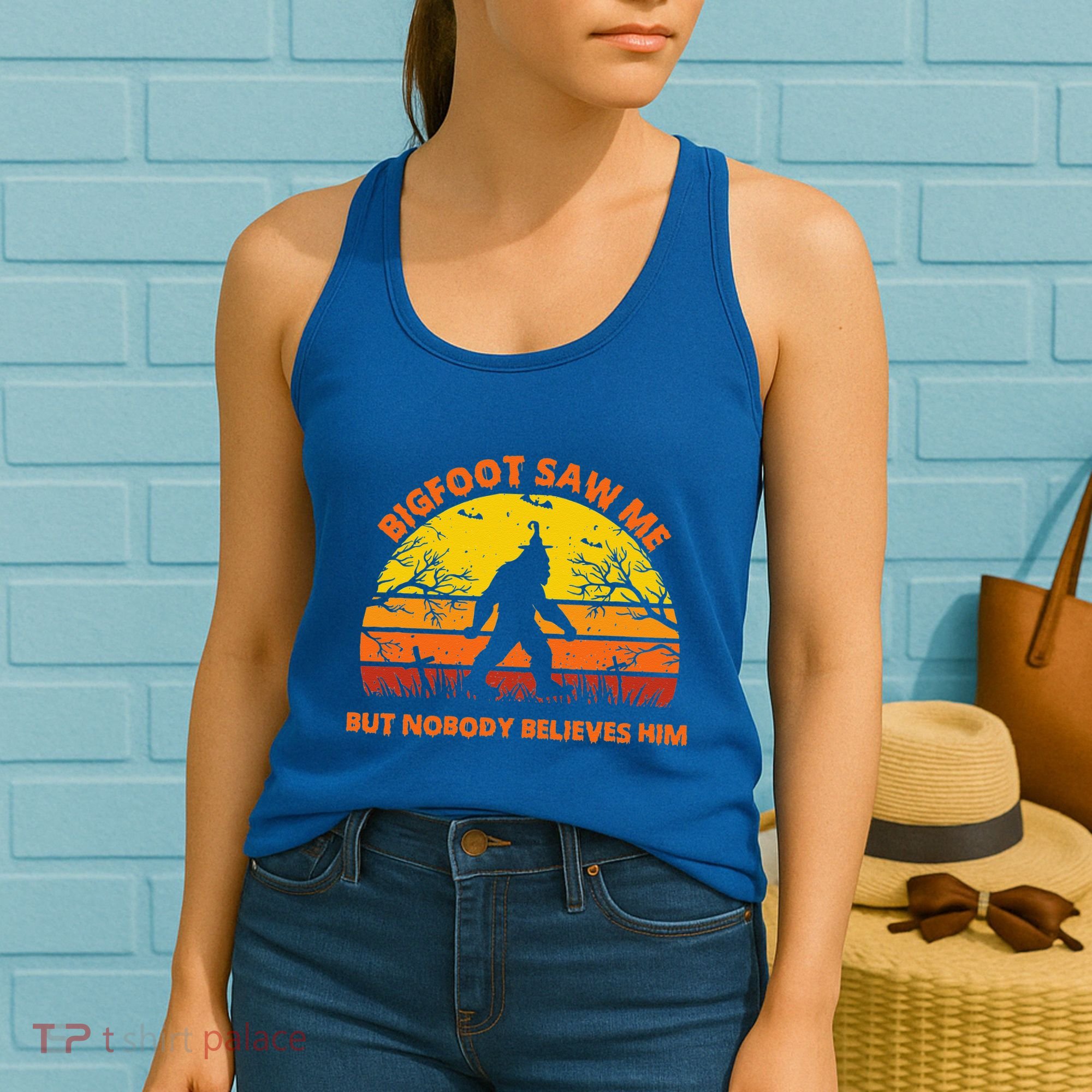 Retro Halloween Bigfoot Saw Me But Nobody Believes Him Women's Tank Top