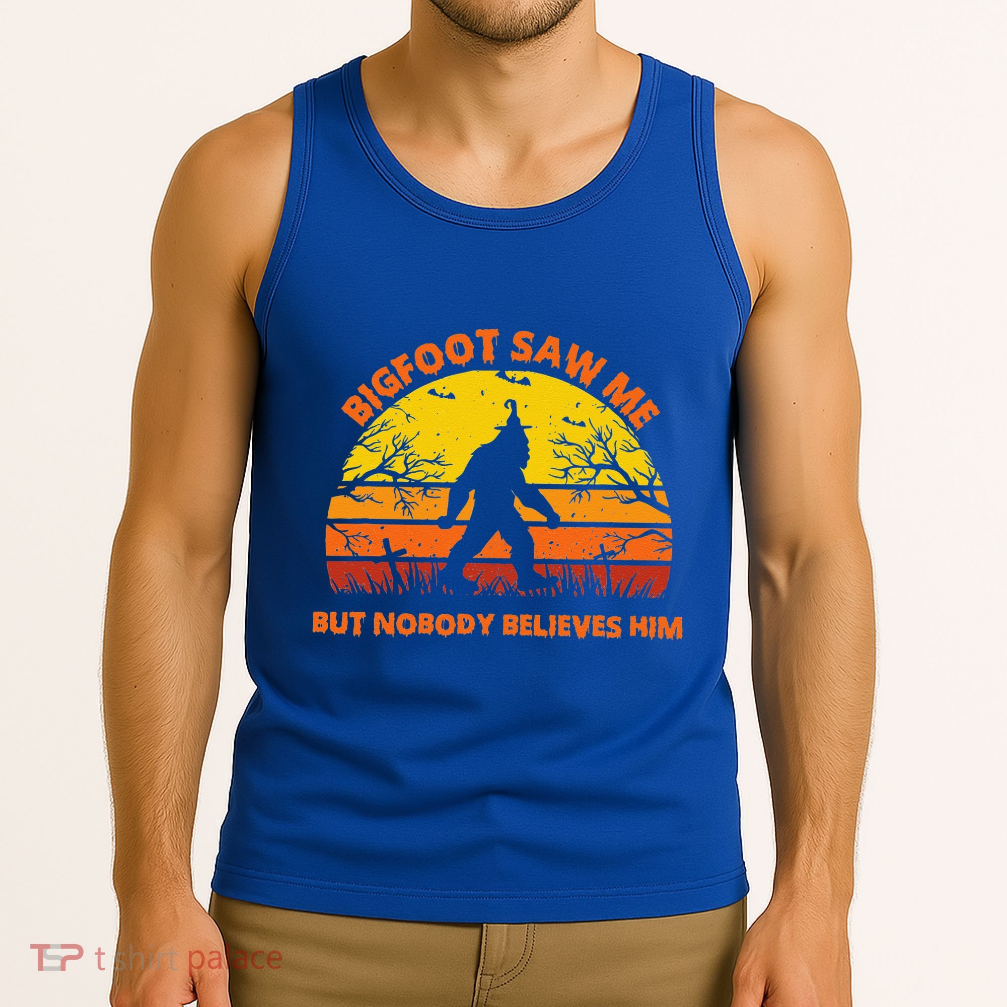 Retro Halloween Bigfoot Saw Me But Nobody Believes Him Tank Top