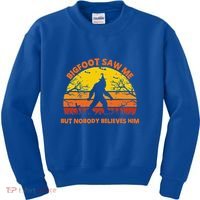 Retro Halloween Bigfoot Saw Me But Nobody Believes Him Kids Sweatshirt thumb 0