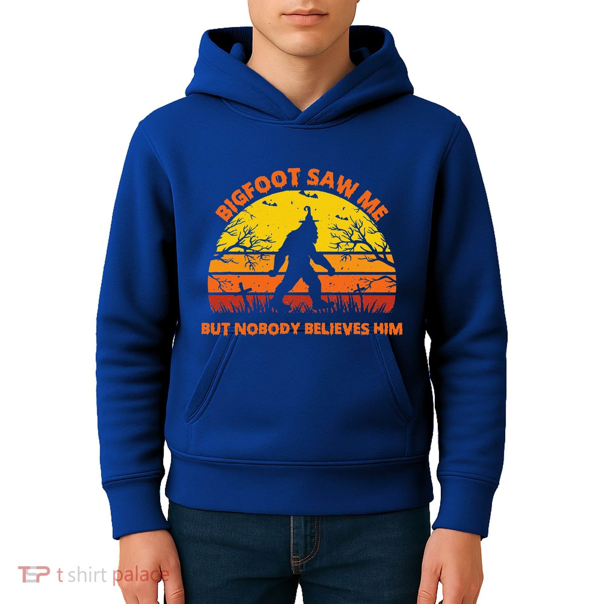Retro Halloween Bigfoot Saw Me But Nobody Believes Him Kids Hoodie