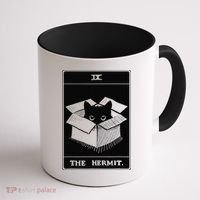 Retro Halloween Black Cat The Hermit Tarot Card Witchcraft Coffee Mug thumb 1