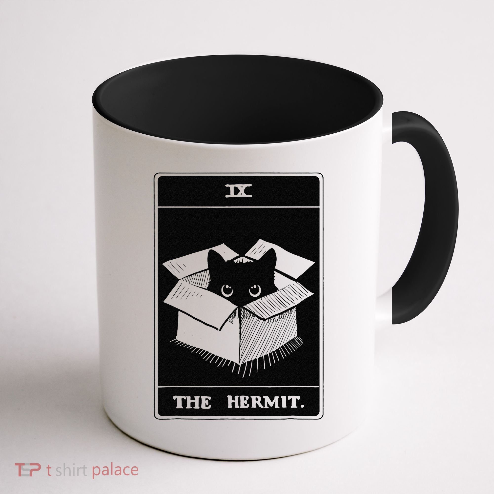Retro Halloween Black Cat The Hermit Tarot Card Witchcraft Coffee Mug