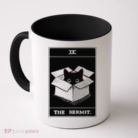 Retro Halloween Black Cat The Hermit Tarot Card Witchcraft Coffee Mug thumb 0
