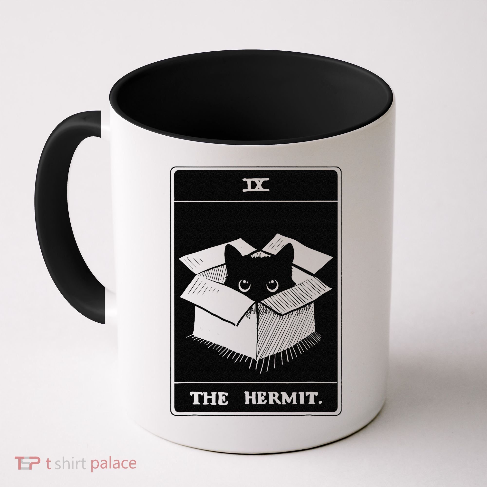 Retro Halloween Black Cat The Hermit Tarot Card Witchcraft Coffee Mug