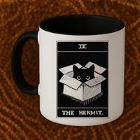 Retro Halloween Black Cat The Hermit Tarot Card Witchcraft Coffee Mug thumb 2