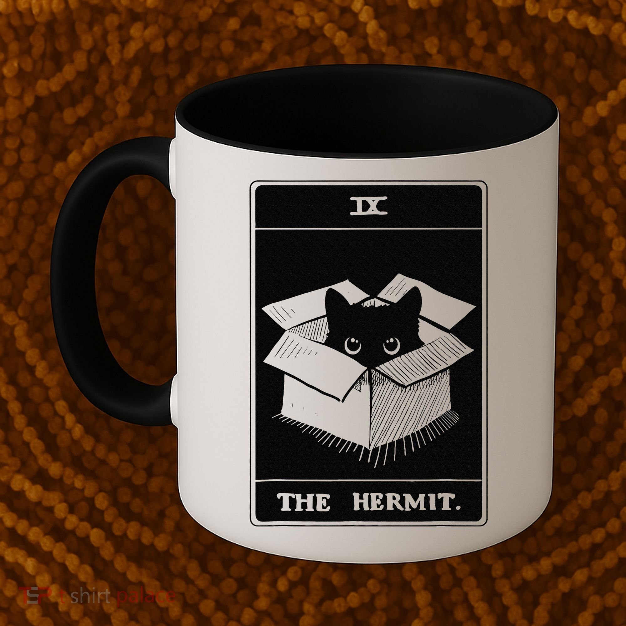 Retro Halloween Black Cat The Hermit Tarot Card Witchcraft Coffee Mug