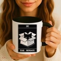 Retro Halloween Black Cat The Hermit Tarot Card Witchcraft Coffee Mug thumb 3
