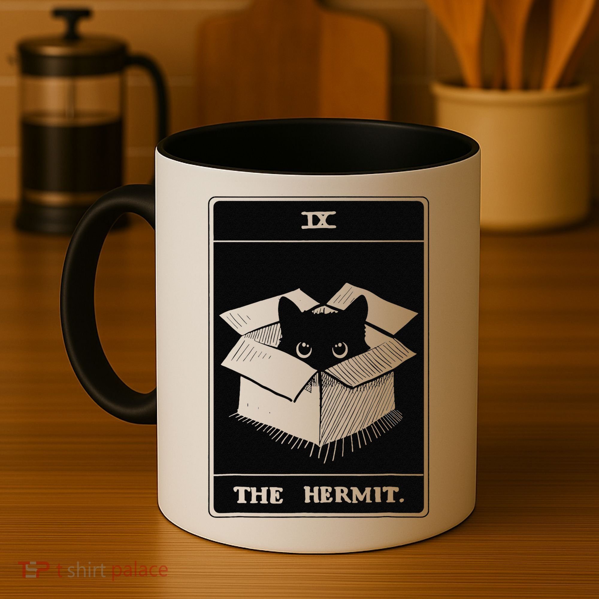 Retro Halloween Black Cat The Hermit Tarot Card Witchcraft Coffee Mug