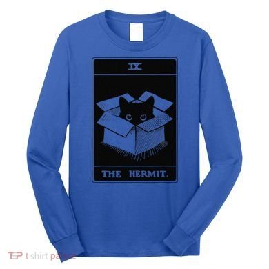 Retro Halloween Black Cat The Hermit Tarot Card Witchcraft Long Sleeve Shirt