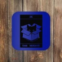 Retro Halloween Black Cat The Hermit Tarot Card Witchcraft Coaster thumb 0