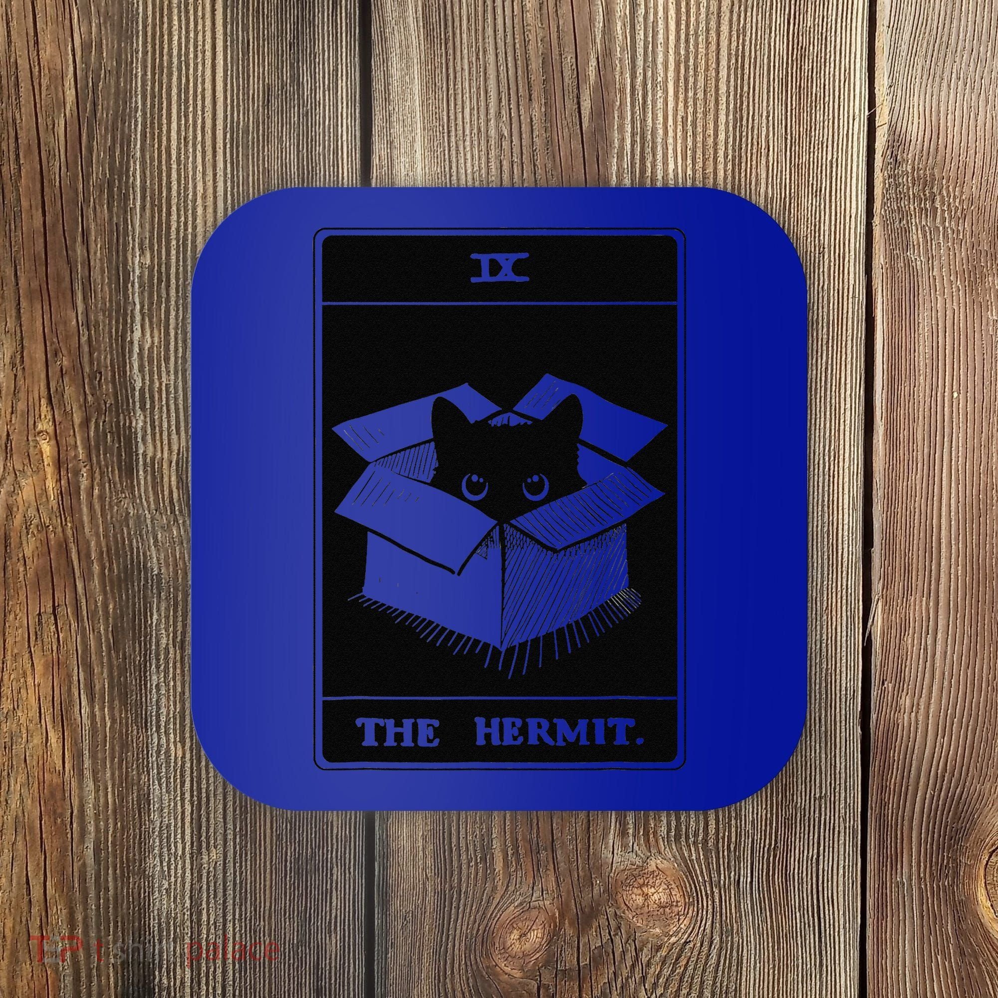 Retro Halloween Black Cat The Hermit Tarot Card Witchcraft Coaster