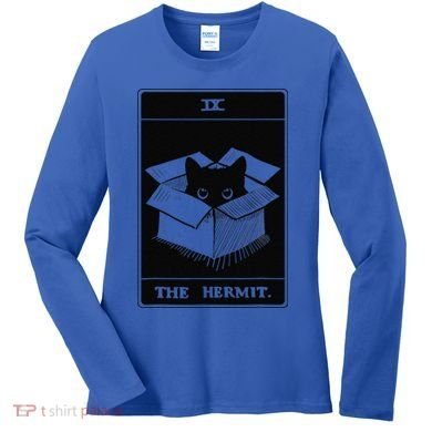 Retro Halloween Black Cat The Hermit Tarot Card Witchcraft Women's Long Sleeve Shirt