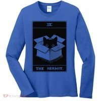 Retro Halloween Black Cat The Hermit Tarot Card Witchcraft Women's Long Sleeve Shirt thumb 0