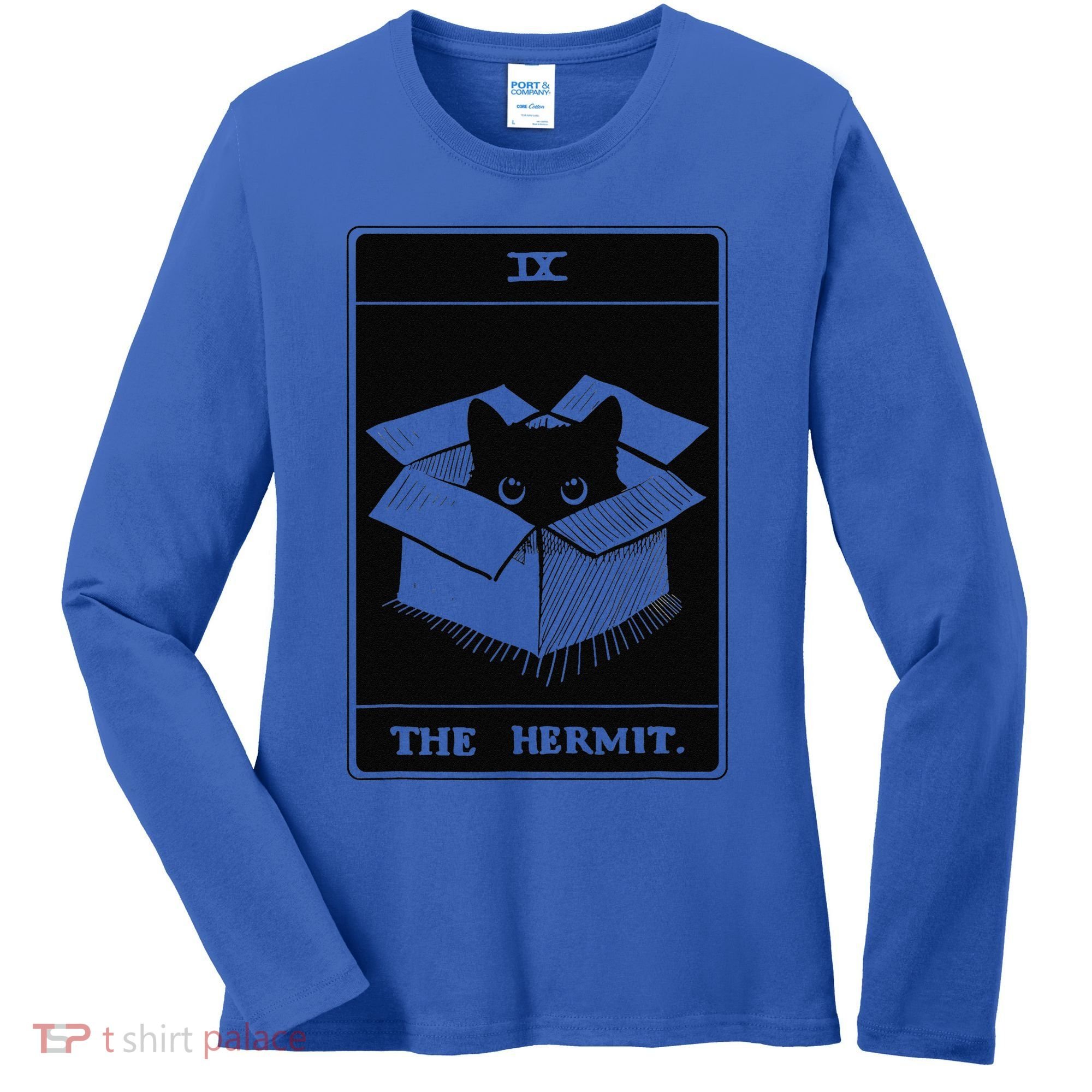 Retro Halloween Black Cat The Hermit Tarot Card Witchcraft Women's Long Sleeve Shirt