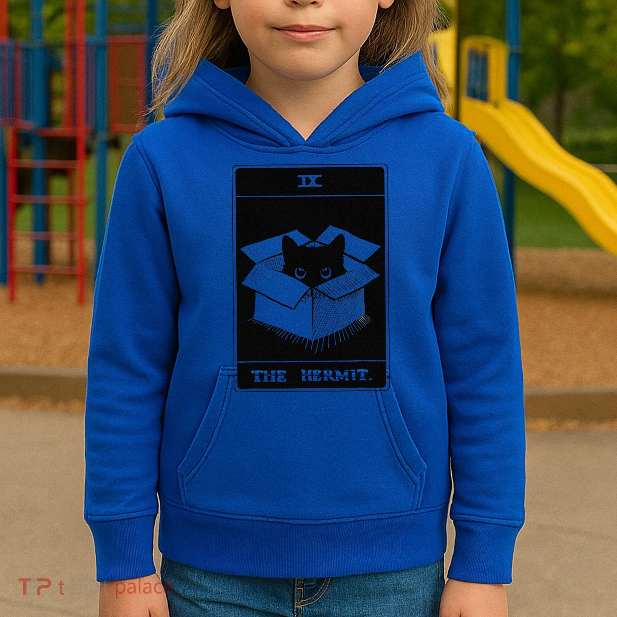 Retro Halloween Black Cat The Hermit Tarot Card Witchcraft Kids Hoodie