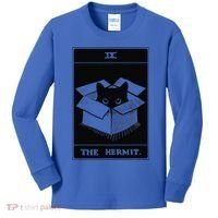 Retro Halloween Black Cat The Hermit Tarot Card Witchcraft Kids Long Sleeve Shirt thumb 0