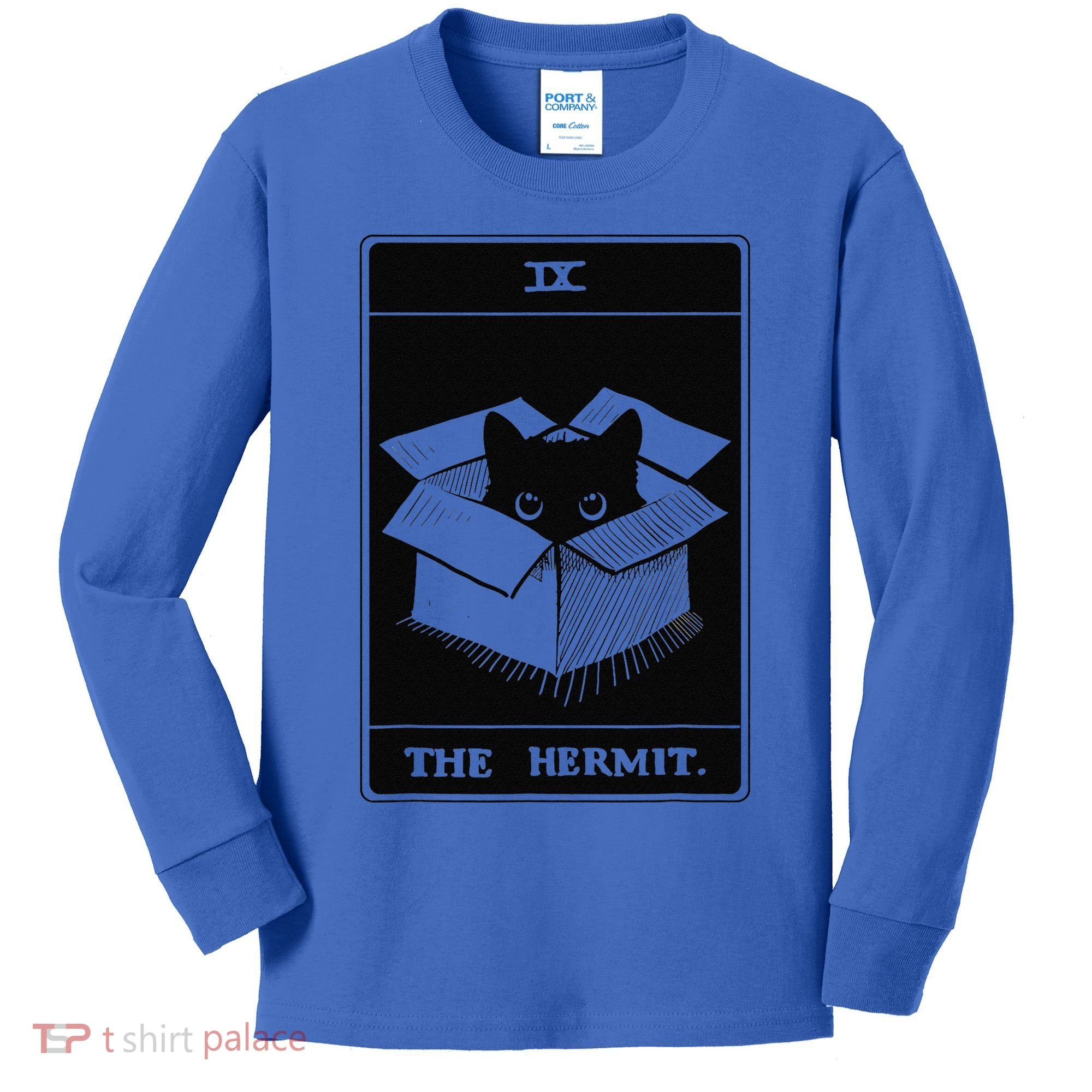 Retro Halloween Black Cat The Hermit Tarot Card Witchcraft Kids Long Sleeve Shirt