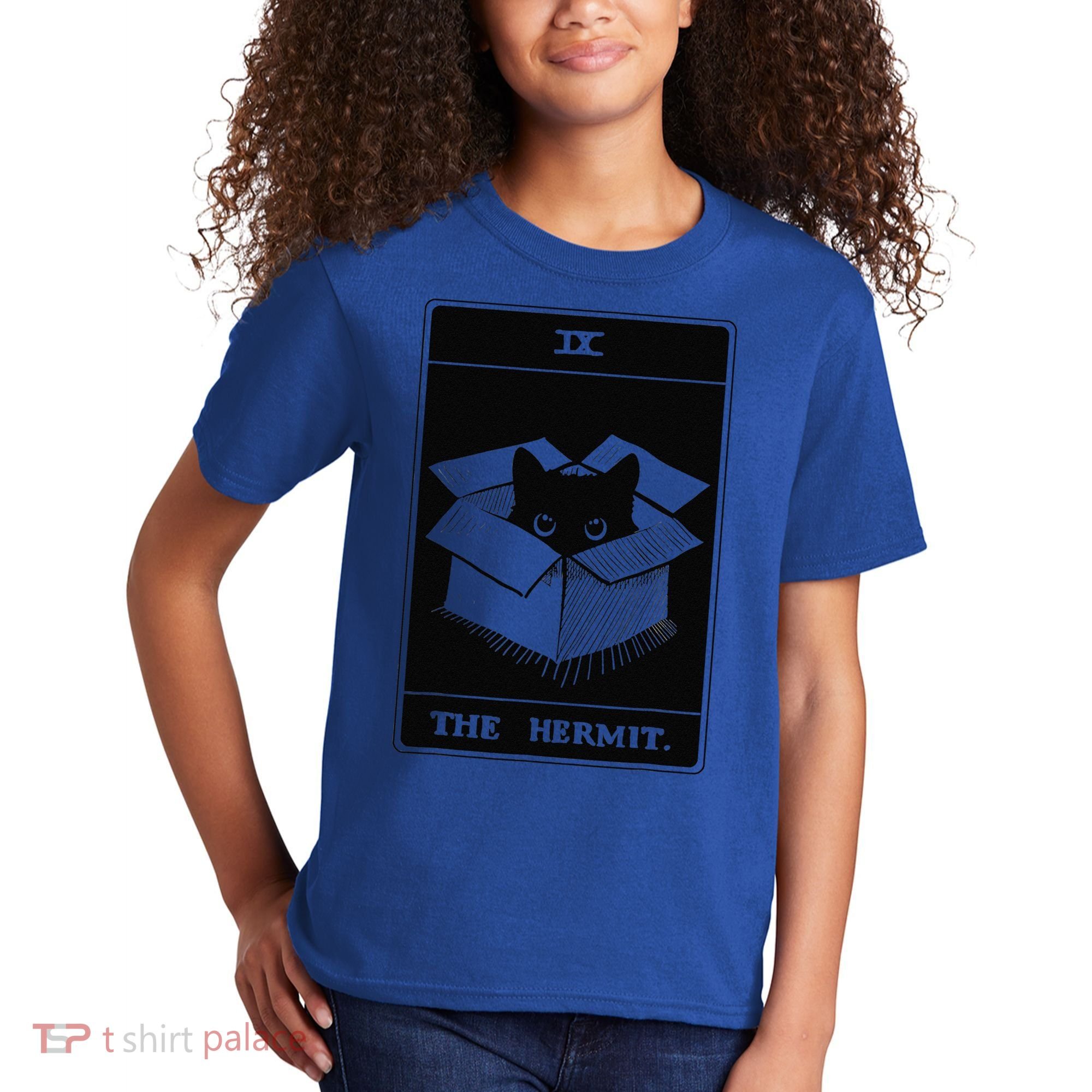 Retro Halloween Black Cat The Hermit Tarot Card Witchcraft Kids T-Shirt