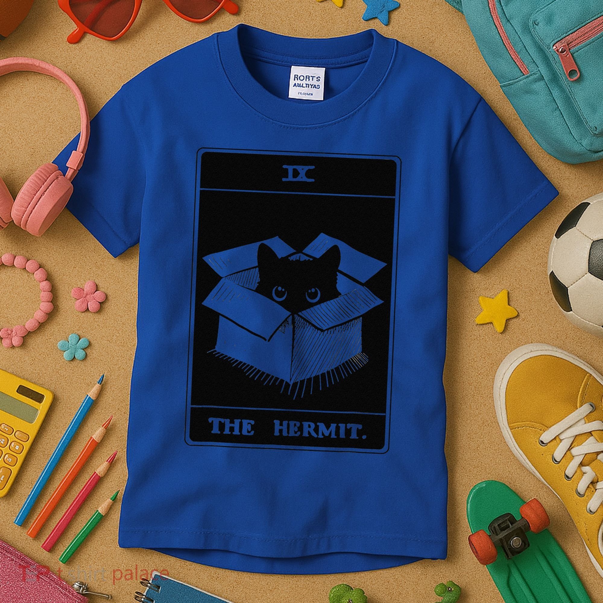 Retro Halloween Black Cat The Hermit Tarot Card Witchcraft Kids T-Shirt