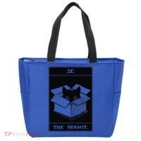 Retro Halloween Black Cat The Hermit Tarot Card Witchcraft Tote Bag thumb 0
