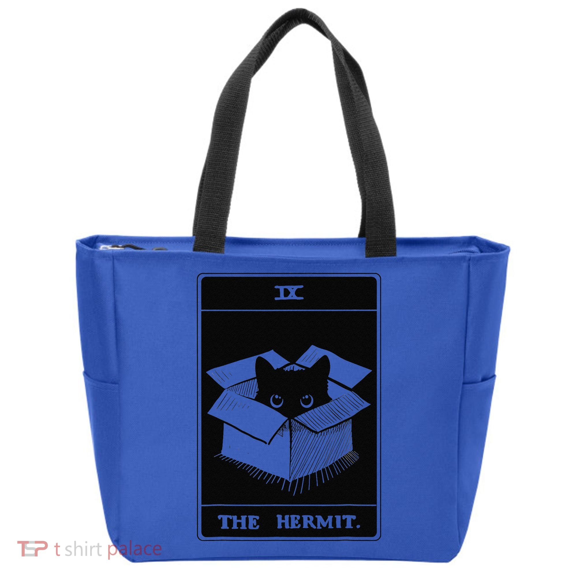 Retro Halloween Black Cat The Hermit Tarot Card Witchcraft Tote Bag