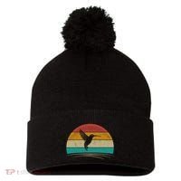 Retro Hummingbird Bird Watching Bird Hummingbird Lover Pom Pom 12in Knit Beanie thumb 0