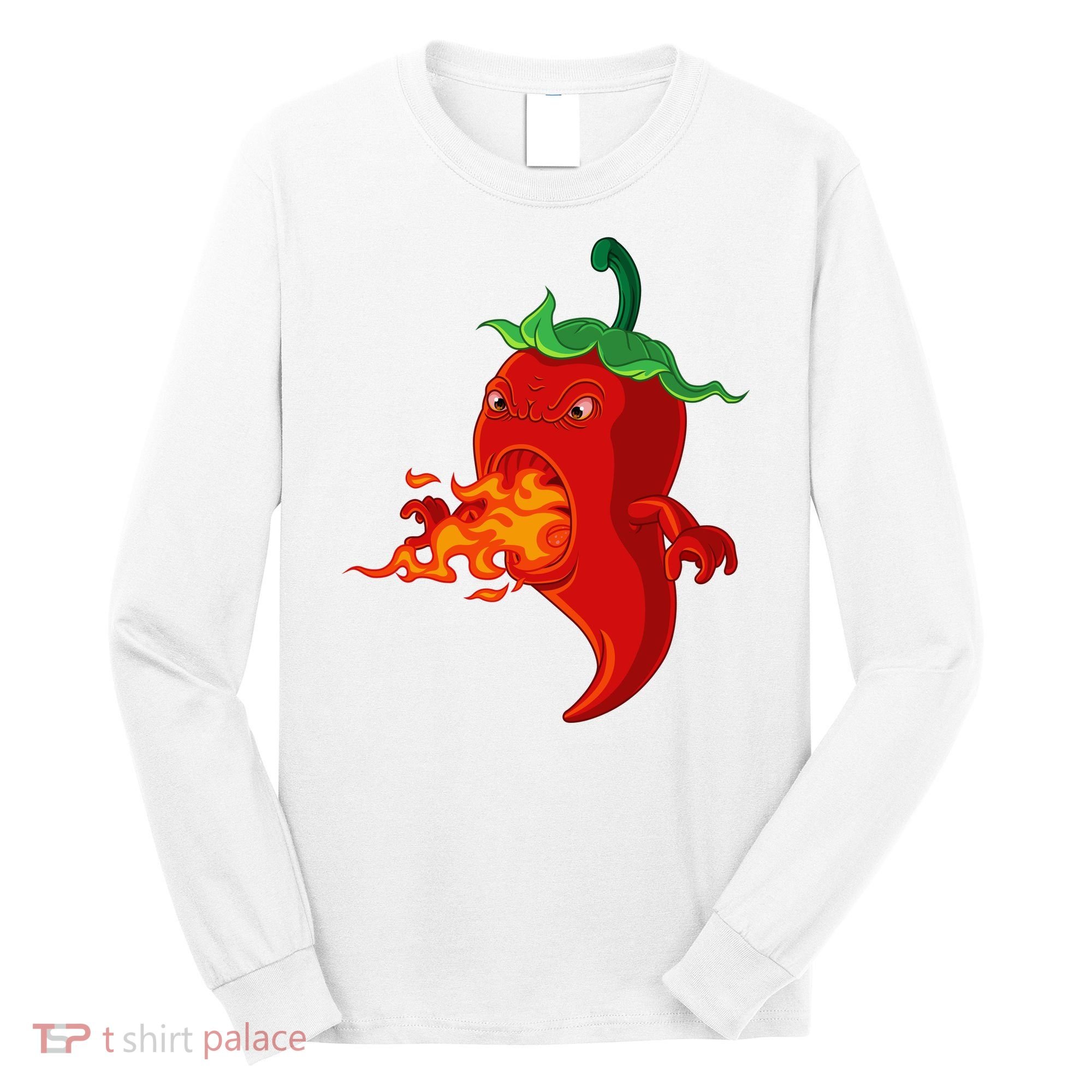 Red Hot Chilli Pepper With Flame Long Sleeve Shirt