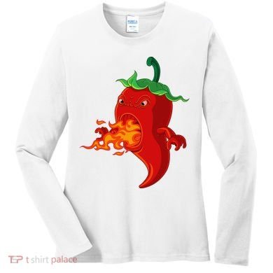 Red Hot Chilli Pepper With Flame Women's Long Sleeve Shirt