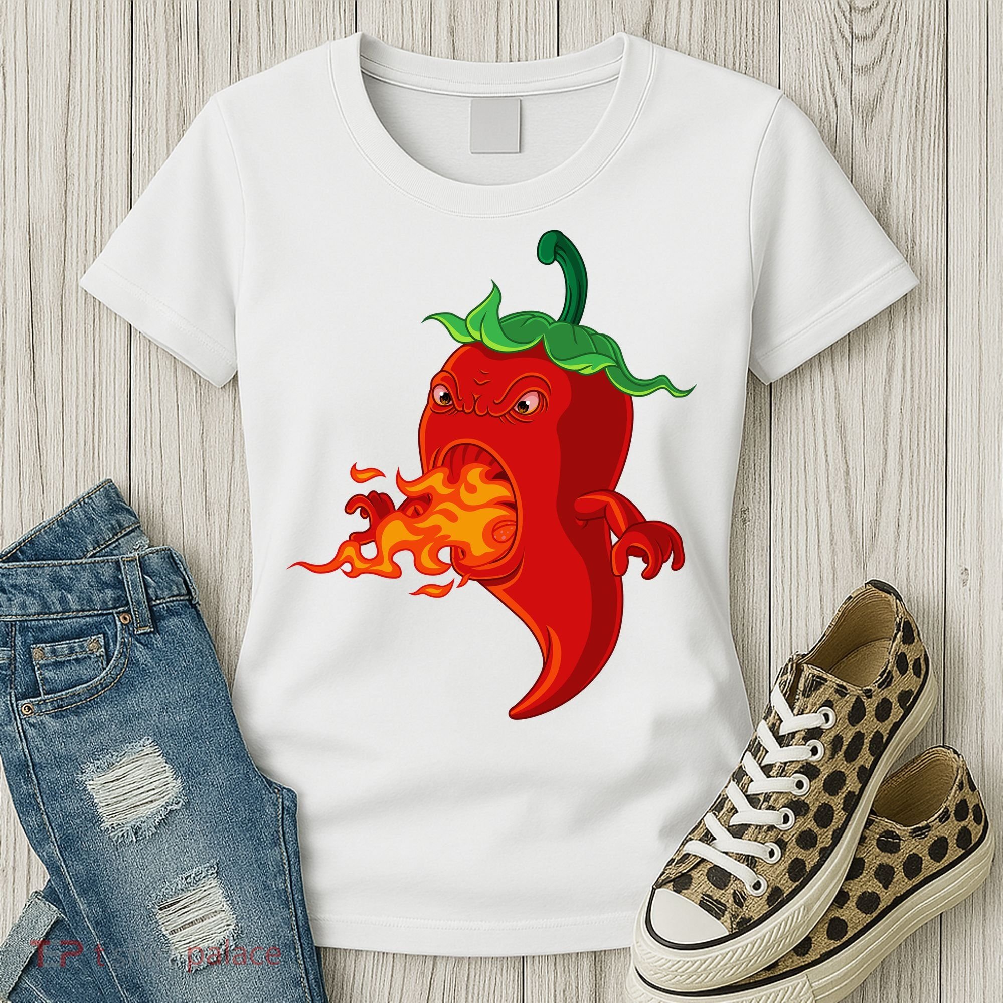 Red Hot Chilli Pepper With Flame Women's T-Shirt