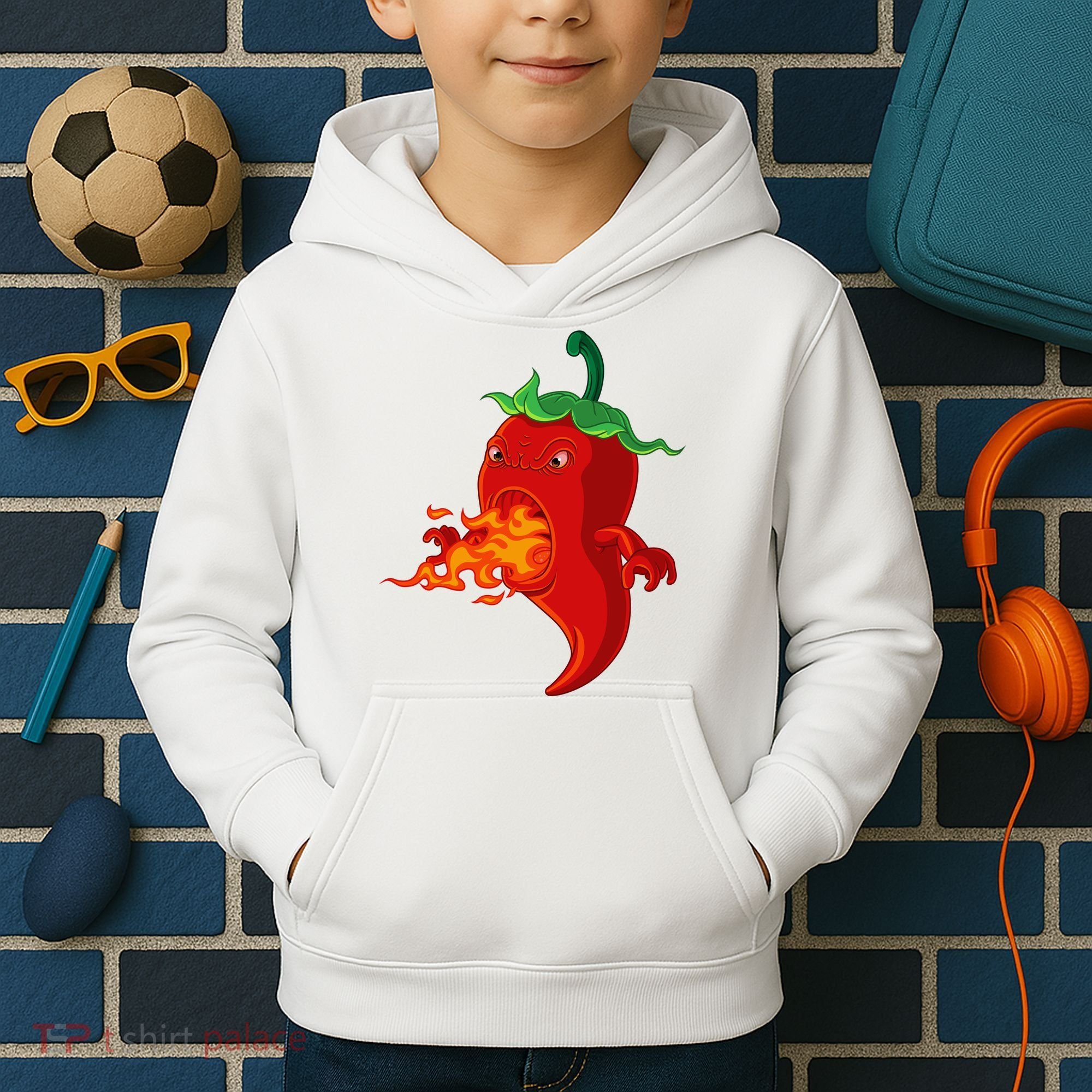 Red Hot Chilli Pepper With Flame Kids Hoodie
