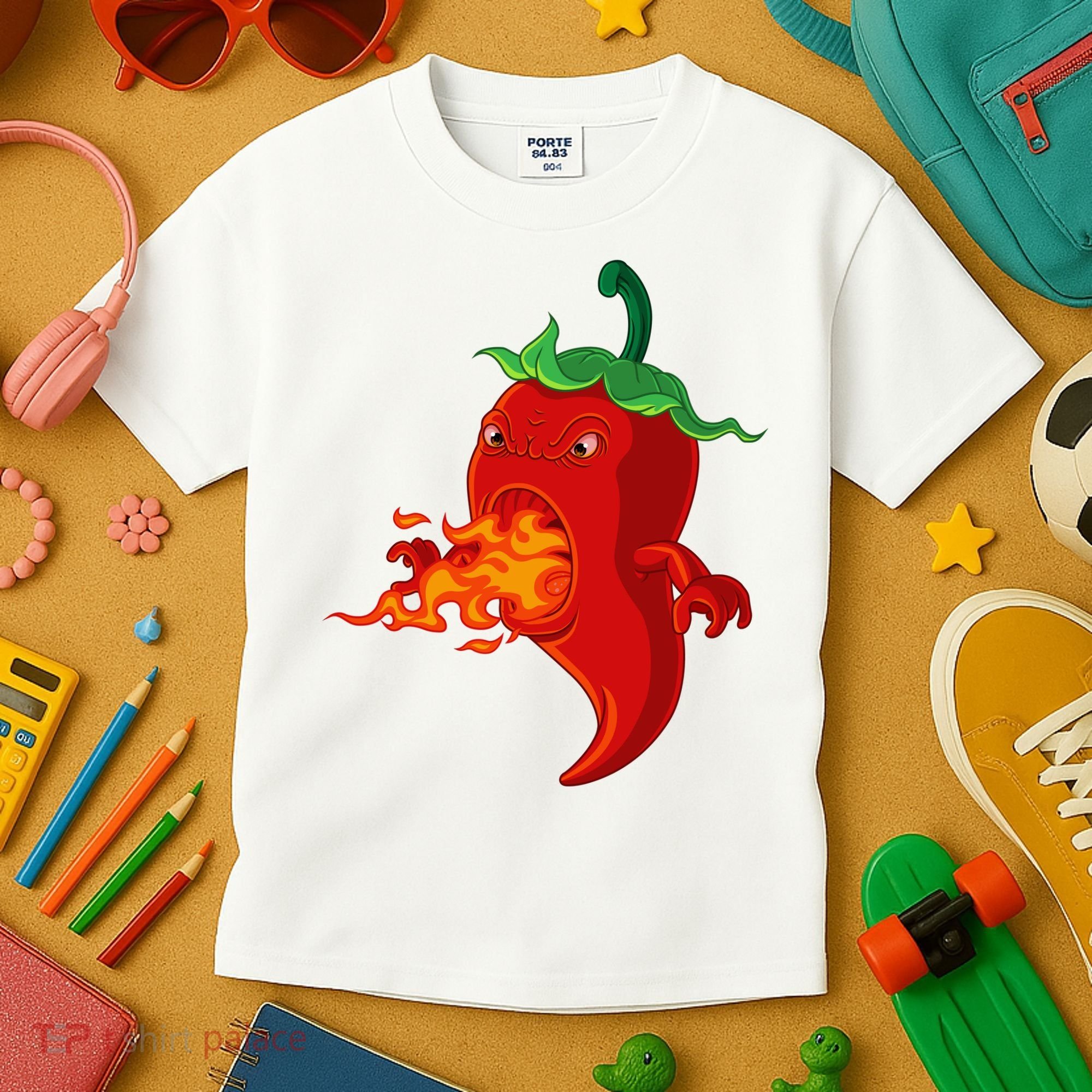 Red Hot Chilli Pepper With Flame Kids T-Shirt